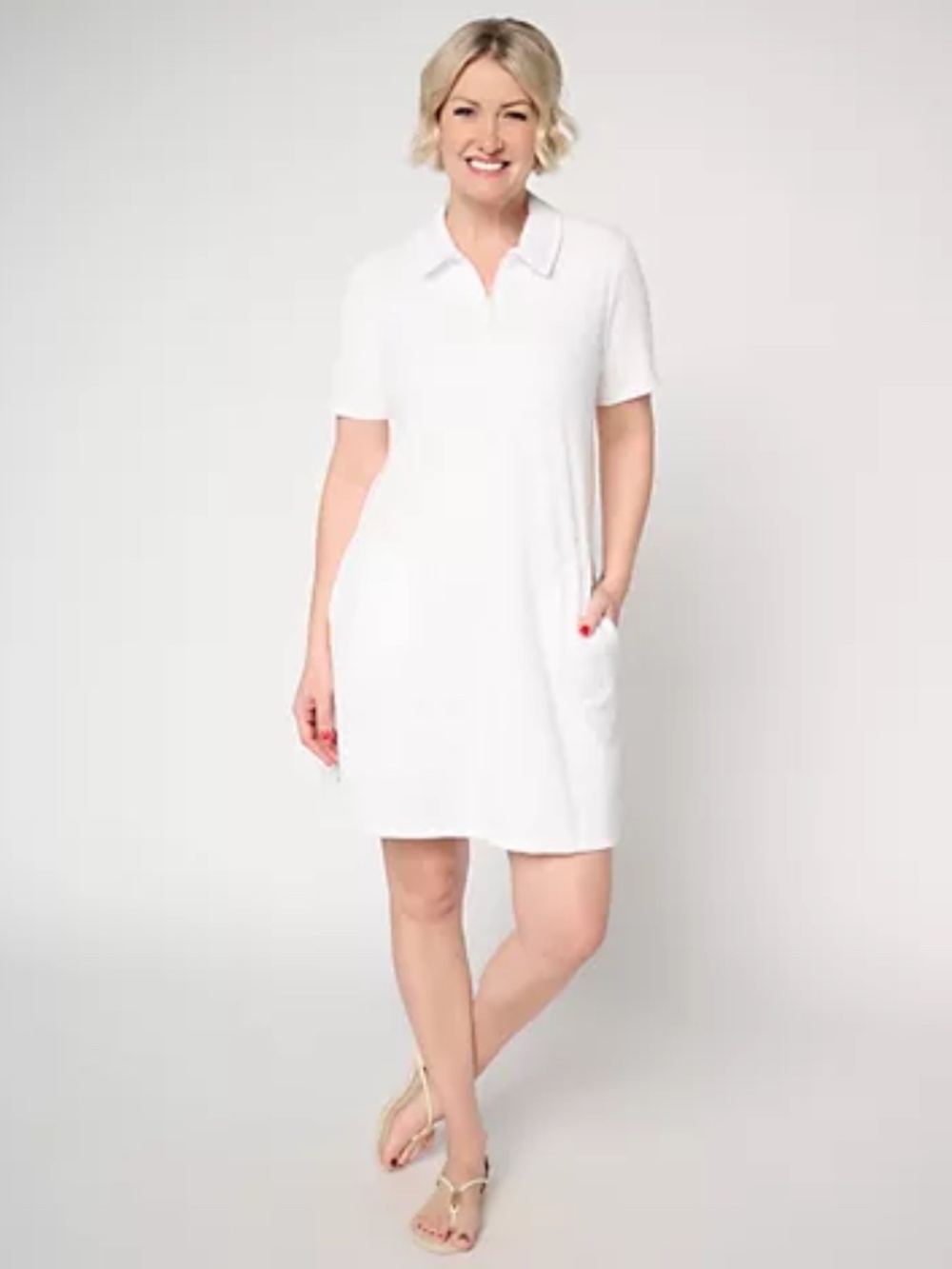 Denim & Co. Beach REG Textured Knit Short Sleeve Cover Up Dress, White Sz S a722